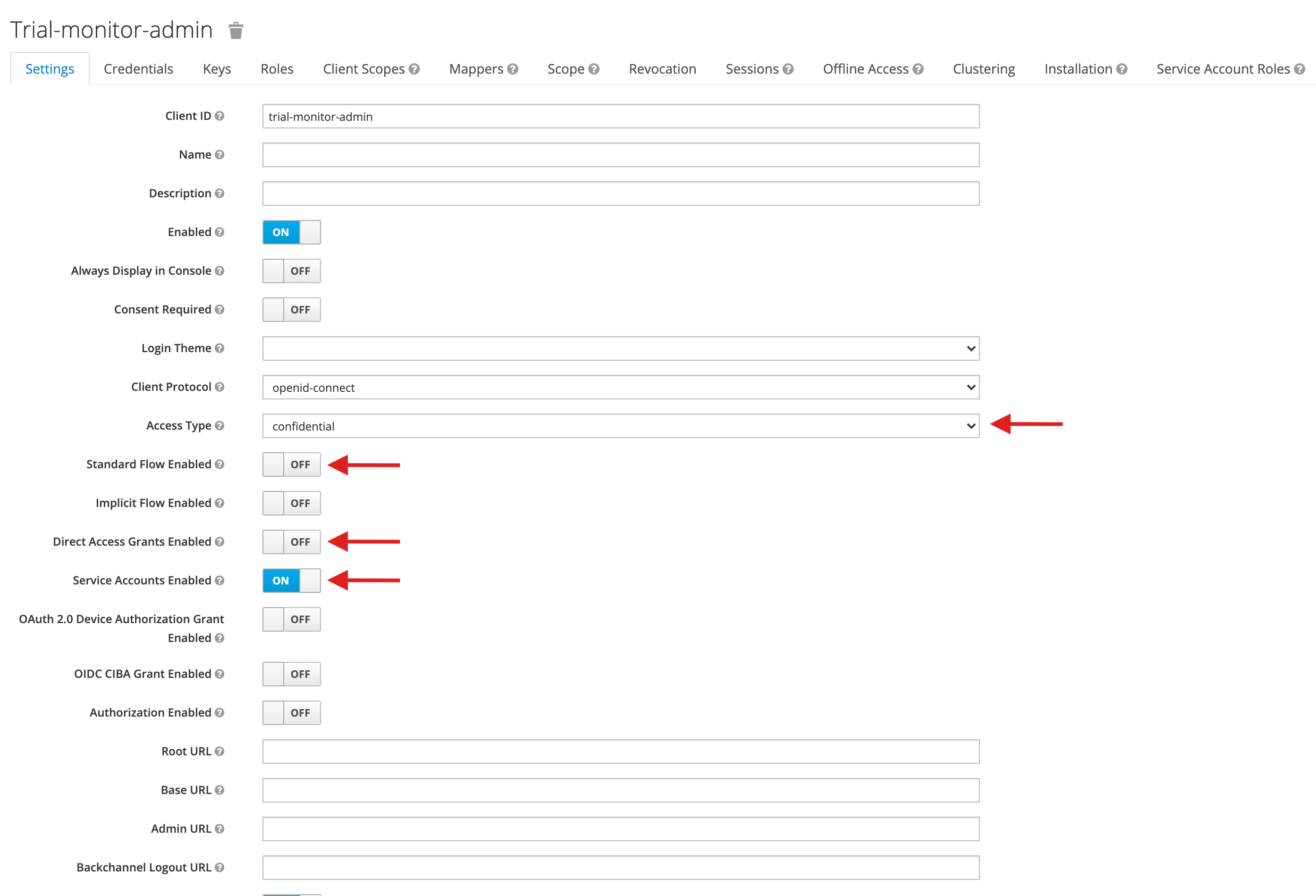 Configuration of the trial monitor admin client